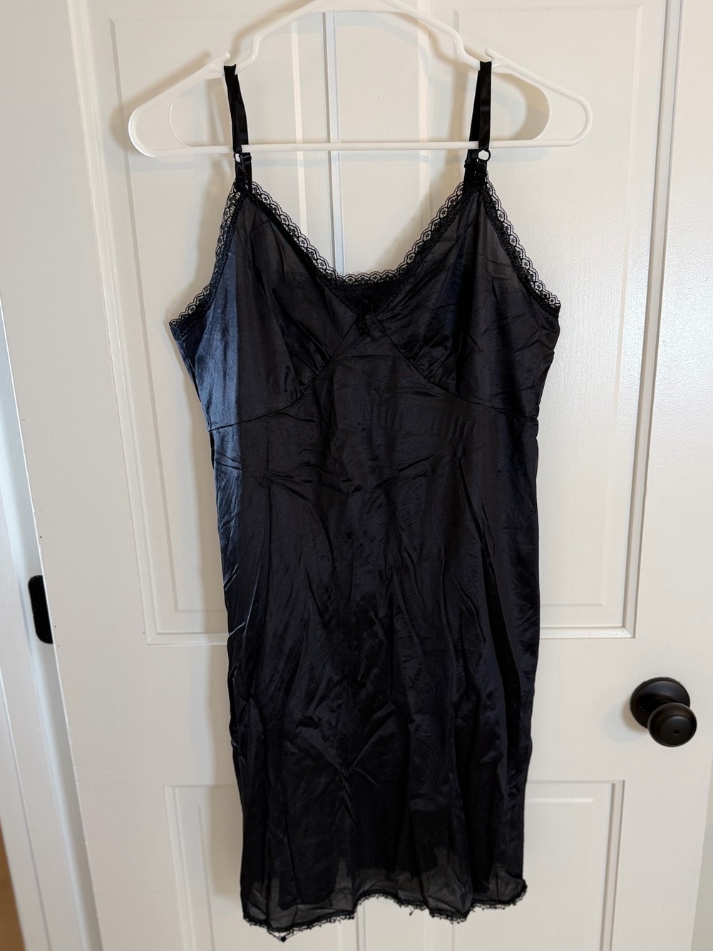 Vintage Sears Black Antron Nylon Full Slip Lace Trim Size 38 Flawed